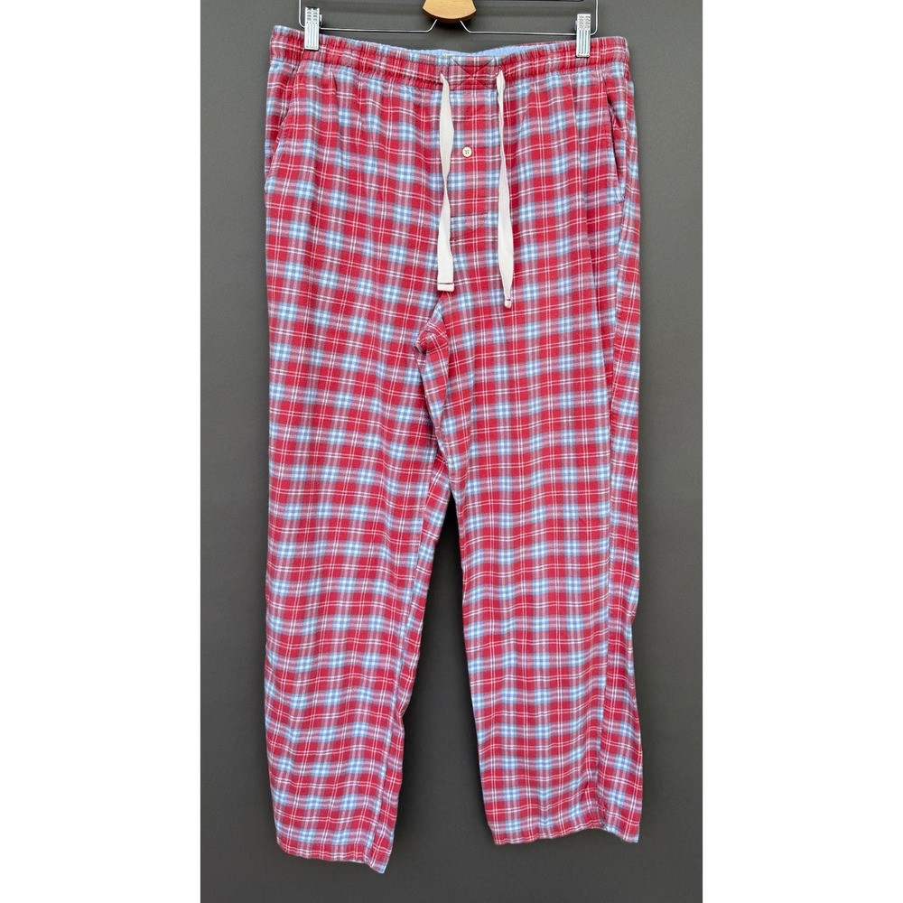 J.Crew Mens Pajama Pants Large Red Blue Plaid Cotton Flannel Sleep Lounge Bottom